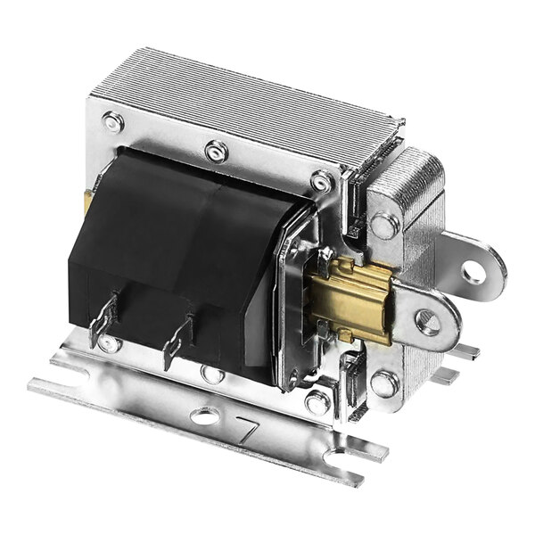 A close-up of a black Champion door interlock solenoid.