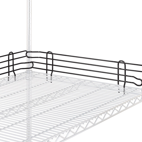 A Metro Super Erecta wire shelf with black wire ledges on it.