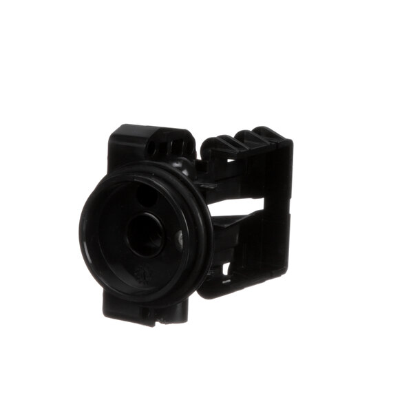 A black plastic Cornelius UF1 Optifill II head valve with a round hole.