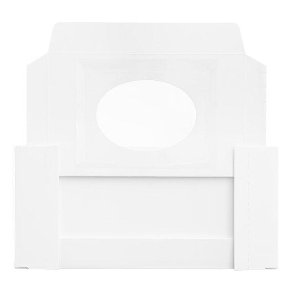 A white rectangular box with an oval window.