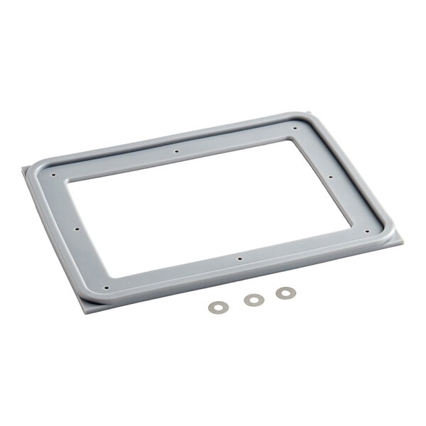 A grey rectangular gasket with a white background.