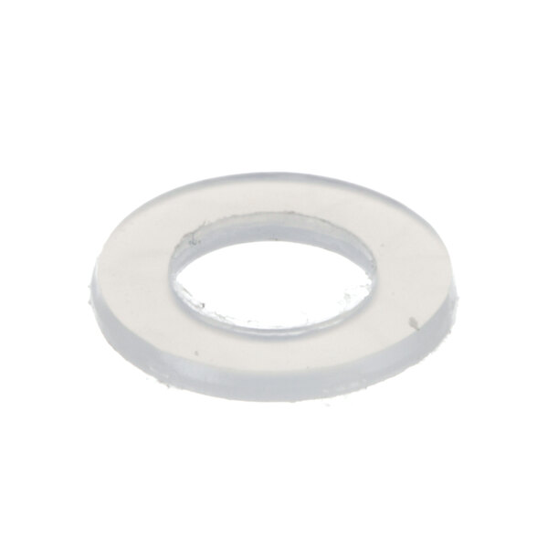 A white round rubber washer with a hole in it.