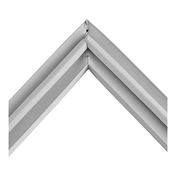 A close-up of a corner of a white metal frame.