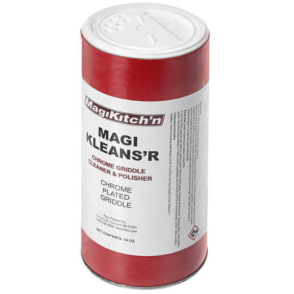 A MagiKitch'n chrome cleaner bottle on a counter.