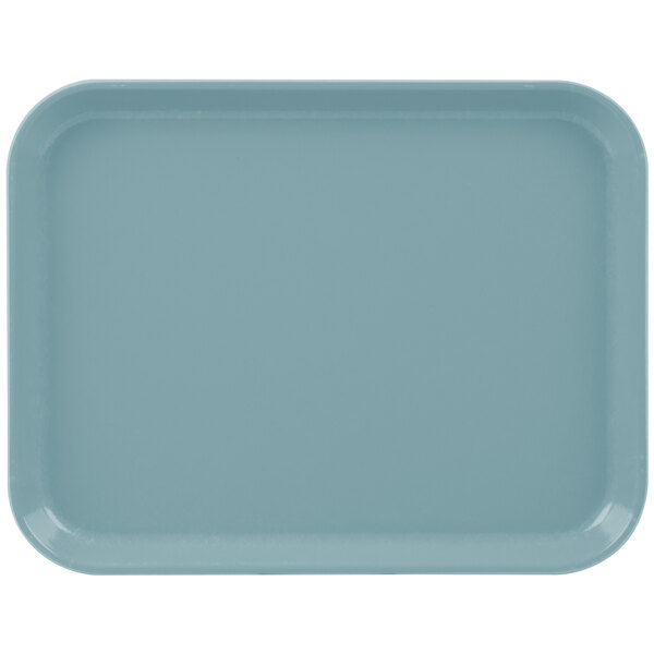 A steel blue Cambro Camlite tray with a white border.