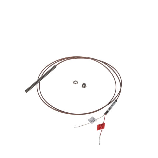 A wire with a red tag attached to a small metal object.