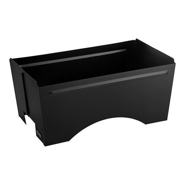 A black metal Chalkboard Chafer Frame with a curved bottom.