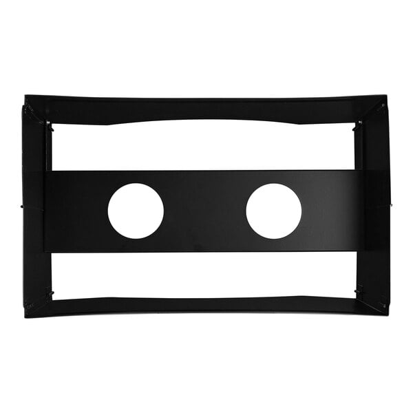 A black metal Sterno chalkboard chafer frame with holes.