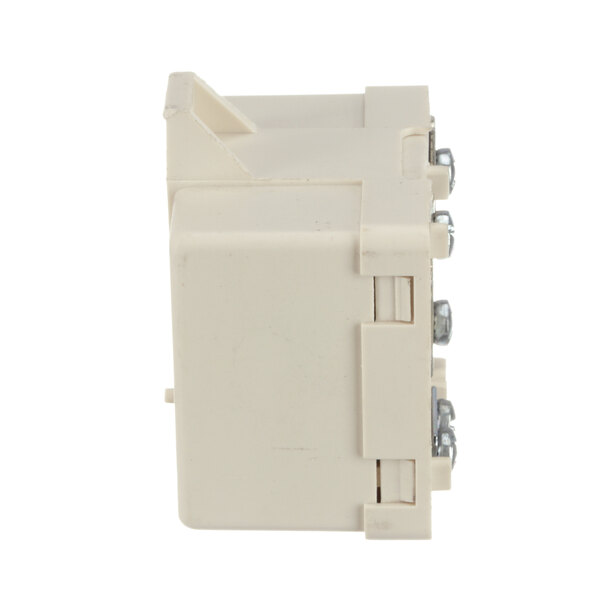 A white plastic True Refrigeration relay box with screws.