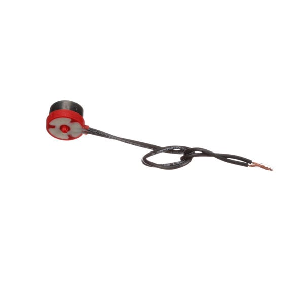 A black and red electric cable with a black and red plug.