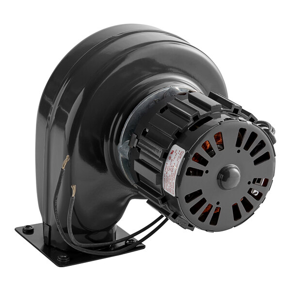 A black blower fan with a round cap.