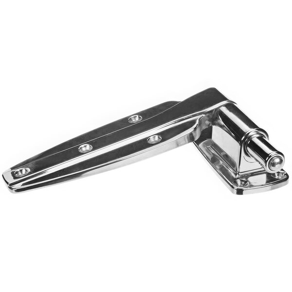 A silver Kason International door hinge with a latch.