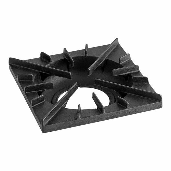 A black metal Vulcan Grate with square holes.