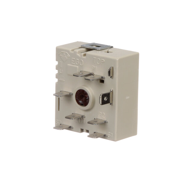 A white Electrolux Energizer regulator with metal screws.