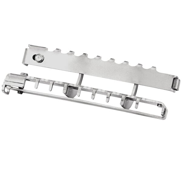 A metal Henny Penny corner spreader rack with two metal bars.