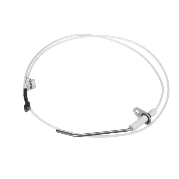 A white wire with a black handle attached to a Crown Steam flame sensor.