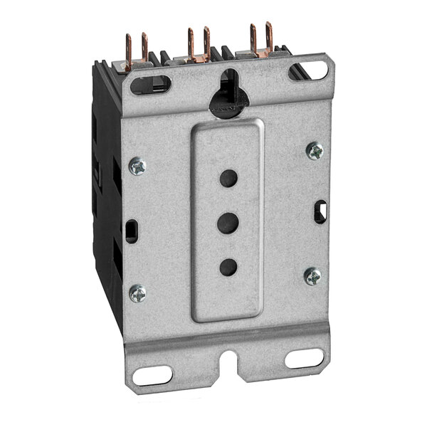 A Vulcan 3-pole contactor with screws and wires.