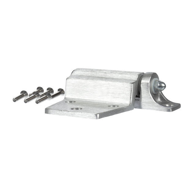 A Bally stainless steel door hinge with screws and nuts.