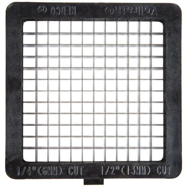 A black square with a grid of metal squares.