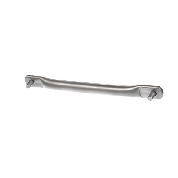 A silver metal connecting link for a dishwasher with screws on a white background.