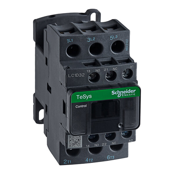 A black Henny Penny Square D contactor with a green label.