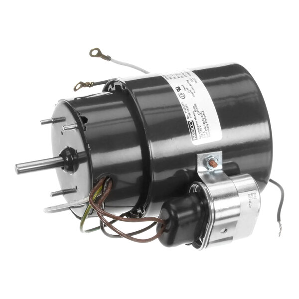 A black round Dinex motor with wires and a wire harness.