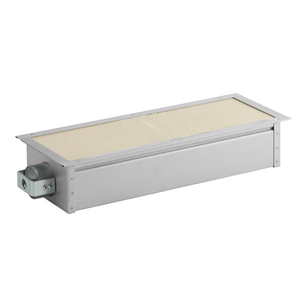 A rectangular metal burner component with a beige top surface and an attached control unit, designed for use in commercial kitchen equipment.