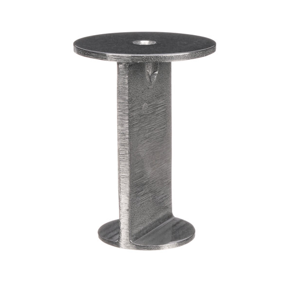 A rectangular metal pusher with a hole in the middle.