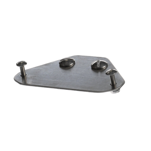 A metal bracket with screws on it.