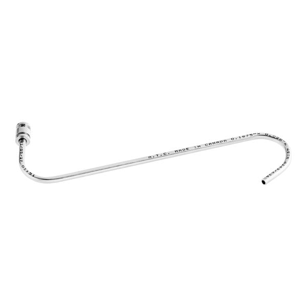 A long silver stainless steel pipe with a nozzle on one end.