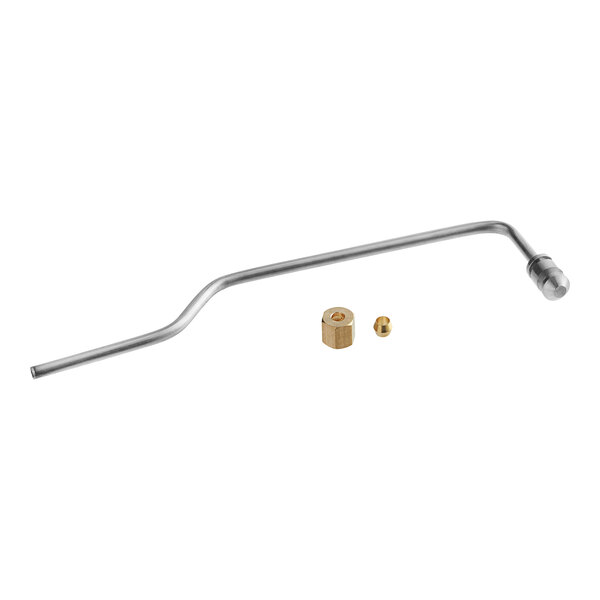 A stainless steel American Range pilot assembly pipe with a brass nut and screw.