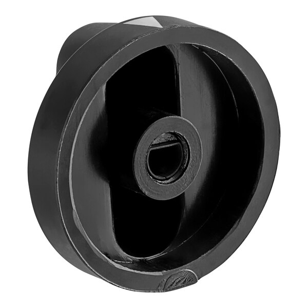 A black round plastic timer knob with a hole in the center.