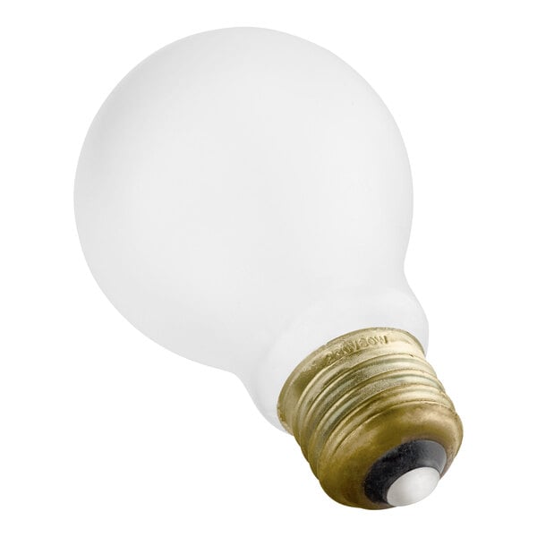 A close-up of a Henny Penny light bulb with a white cap and gold cap.