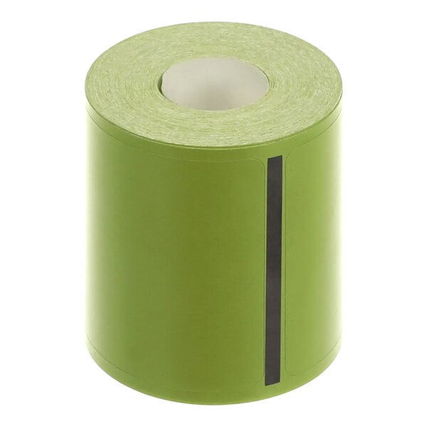 A roll of green tape with black stripes.