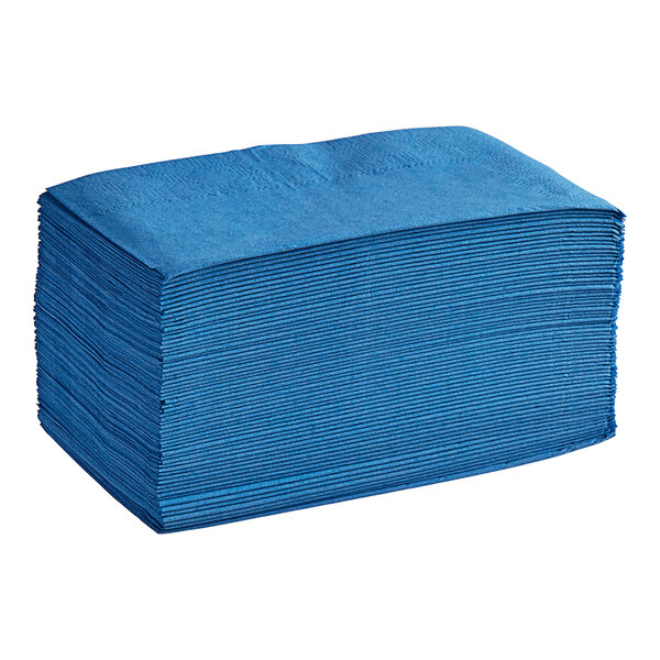 A stack of blue paper napkins.