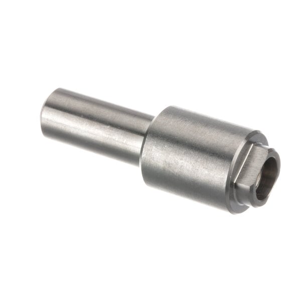 A metal rod with a threaded metal cylinder and nut.