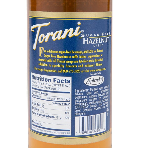 Torani 750 mL Sugar Free Hazelnut Flavoring Syrup
