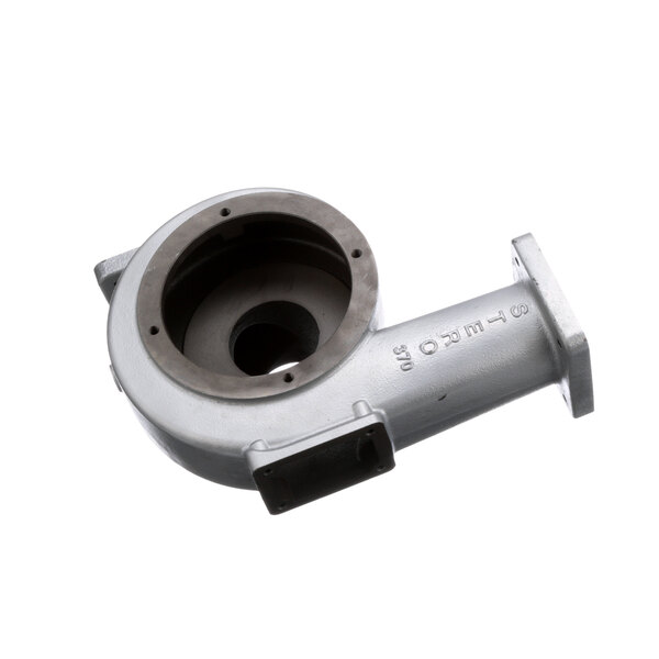A close-up of a Stero pump housing, a metal object with a hole in it.
