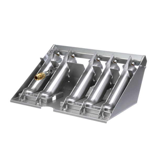 A metal container with four metal tubes coming out of it.