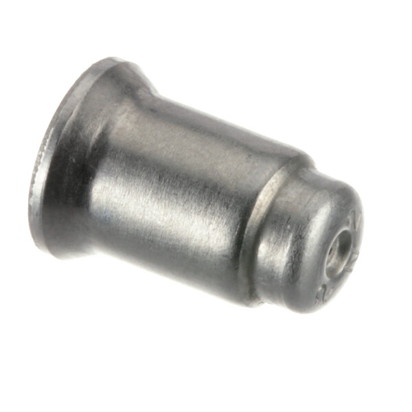 A close-up of a metal threaded nut.