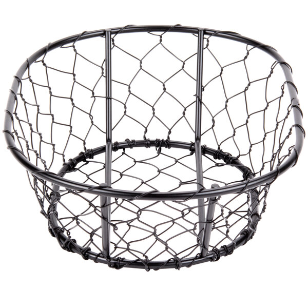 American Metalcraft WIR4 Oval Black Chicken Wire Basket - 9 1/2