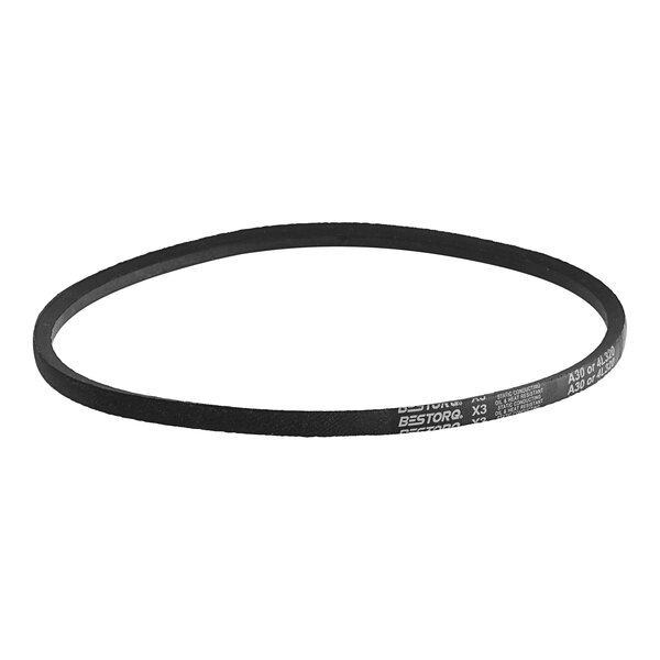 A black rubber v belt with white text that says "Hobart"