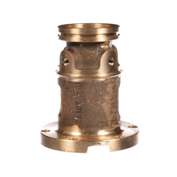 A brass and gold metal Hoshizaki housing with holes.