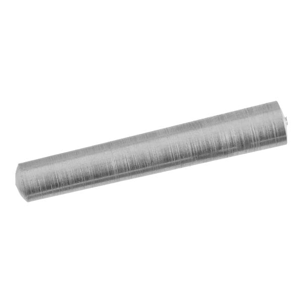 A close-up of a stainless steel cylindrical rod with a screw on the end.