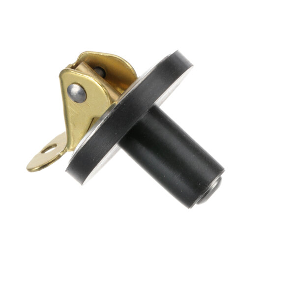 A black and gold metal Power Soak clean out plug.