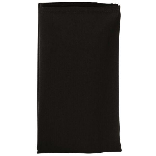 A folded black cloth napkin with white border.
