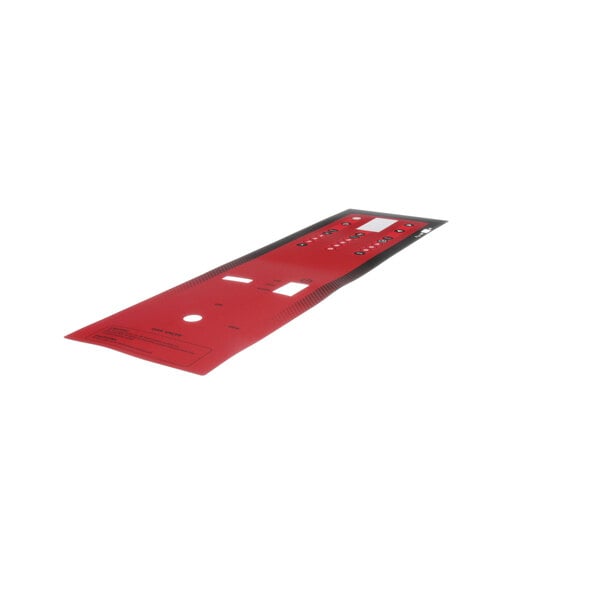 A red and black plastic overlay with rectangular holes.