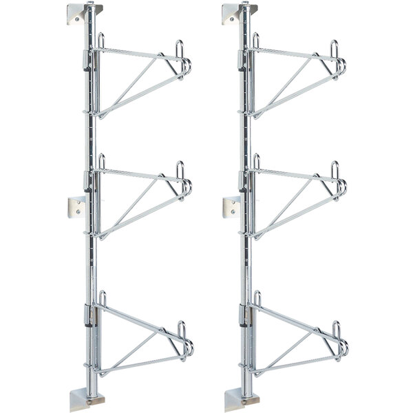 A pair of chrome Metro wall mount triple level shelf units.