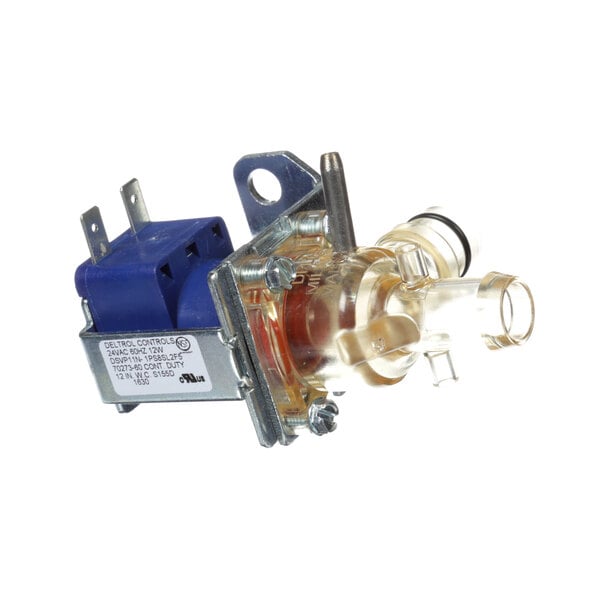 A close-up of a Grindmaster-Cecilware Brew Valve with a blue plastic cover.