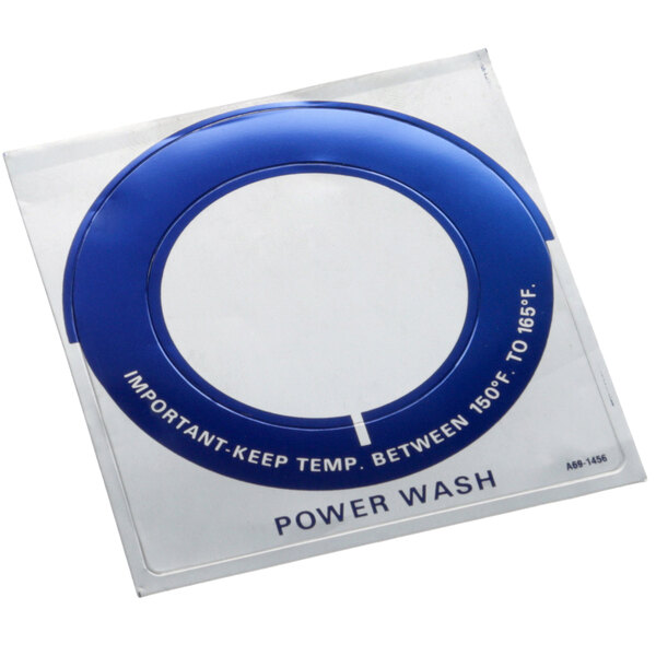 A blue and white circular label with "Power Wash" in the center.